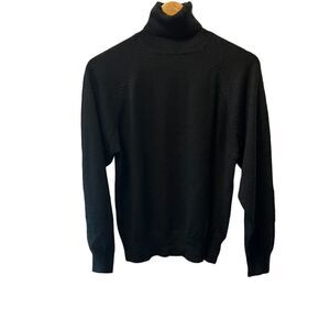 Black Wool Blend Knit Fitted Turtleneck Sweater M